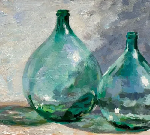 Two Green Glass Jugs 